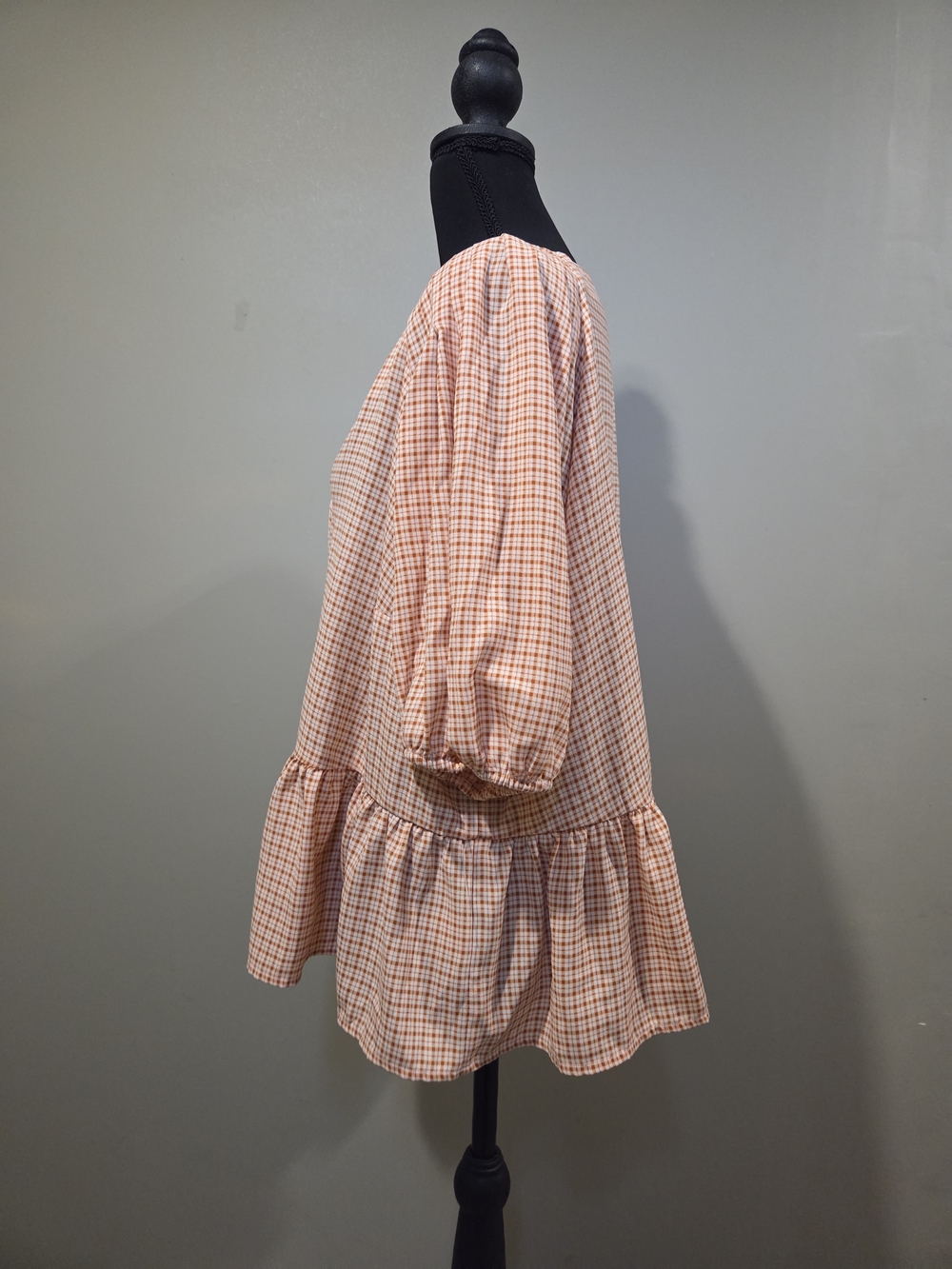 LC Lauren Conrad Peach Plaid V-Neck Peplum Blouse - Picture 2 of 8